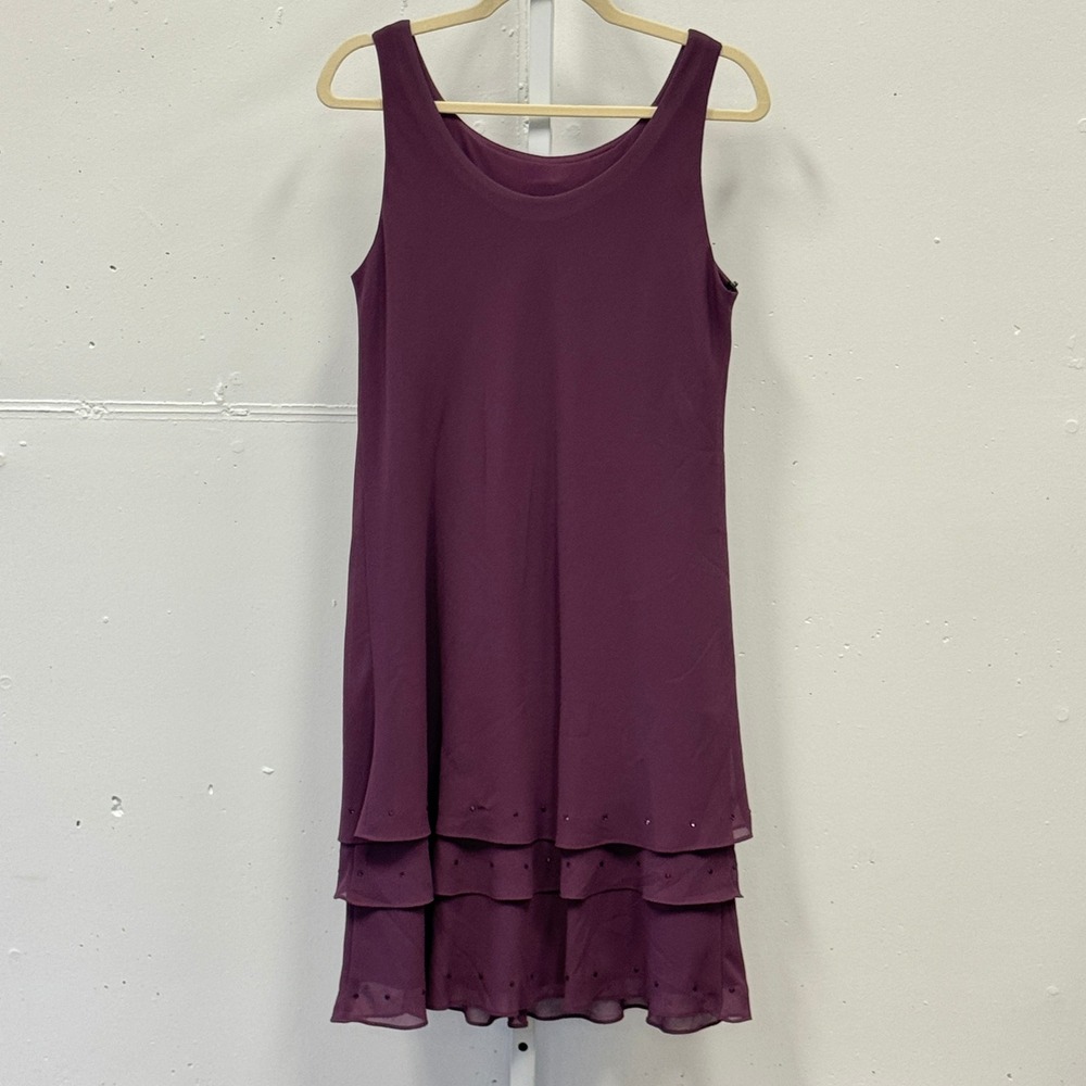 Ursula of Switzerland Plum Purple 2 Piece Dress & Jacket Set Studded Tiered 10P - Picture 2 of 12
